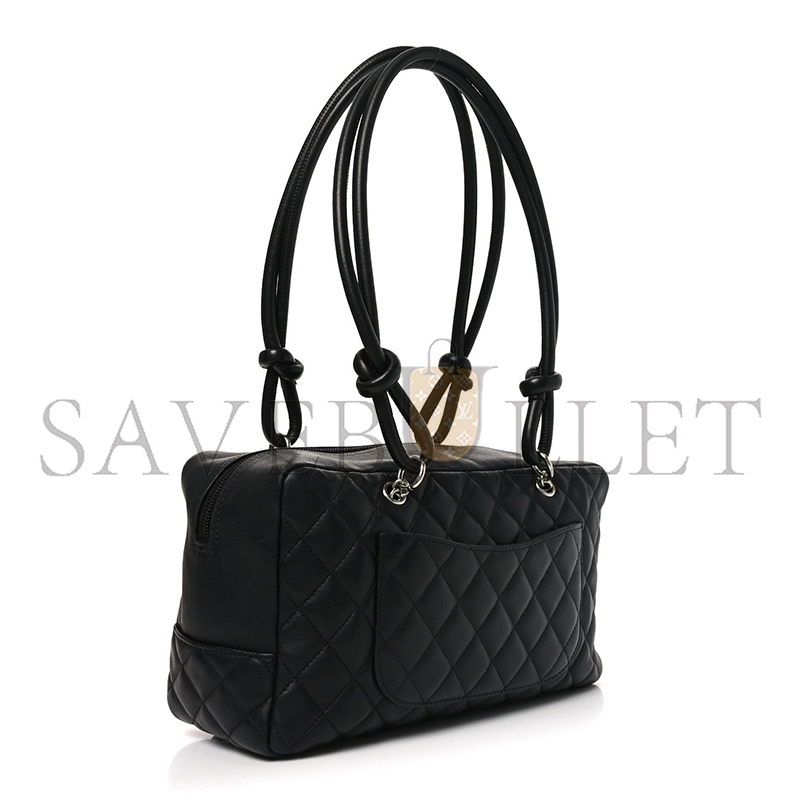 Ch**el master calfskin quilted large cambon bowler black white (28*16*10cm)